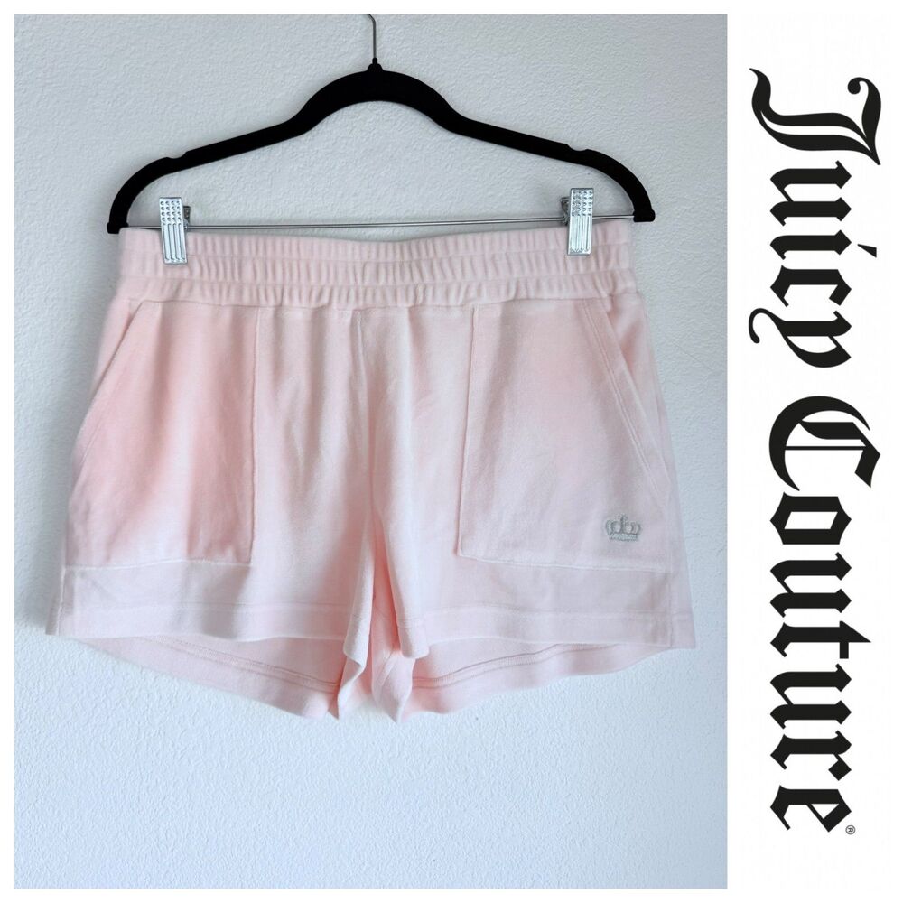 NEW SAMPLE Juicy Couture Velour Shorts with Crown Embroidery in Ballet Pink Sz M